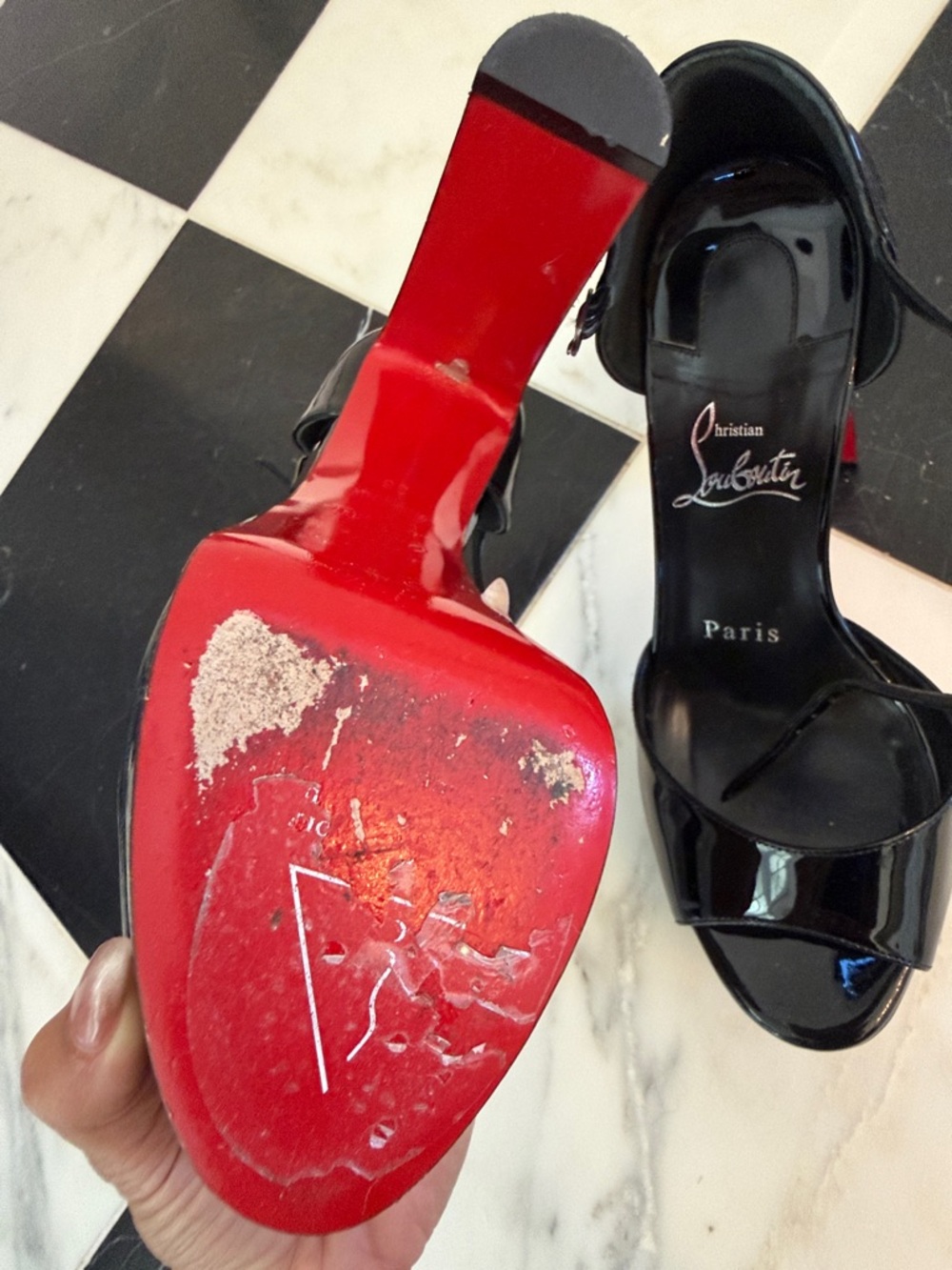 Christian Louboutin Sandaloo Black Patent Platform Sandals with Red Sole - Picture 6 of 6
